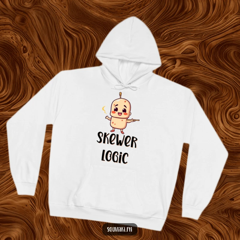 Funny Souvlaki Hoodie: A souvlaki skewer character gestures expressively, bringing warmth and humorous drama to this cozy hoodie.