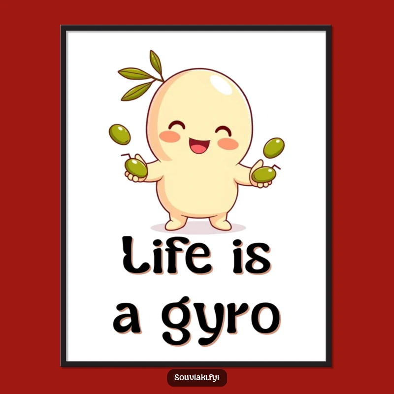 Free Printable Gyro Wall Art: Juggling Olives, Funny Downloadable Decor