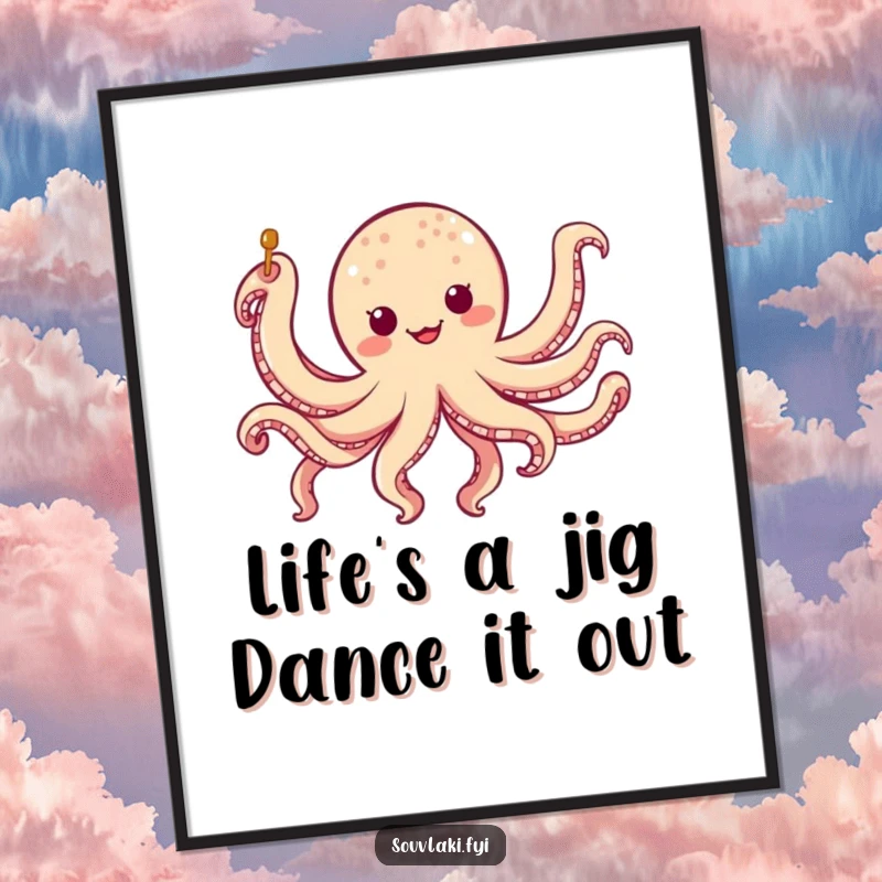 Funny Free Printable Wall Art: Chubby Octopus Skewer Character Grooving with All Eight Tentacles