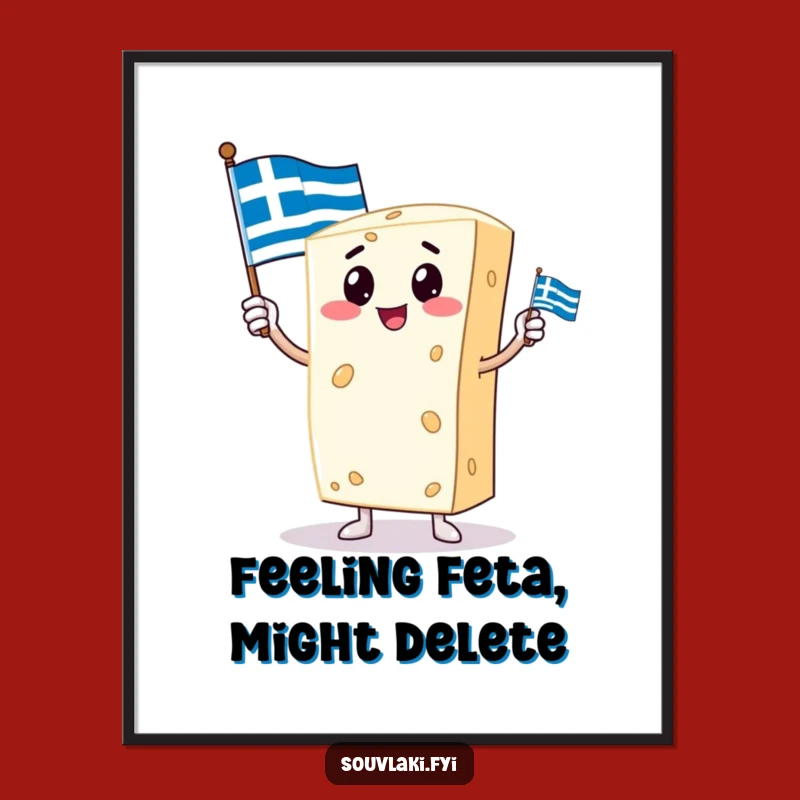 Funny Free Printable Wall Art: Proud Feta Character, Greek Flag, Festive Decor