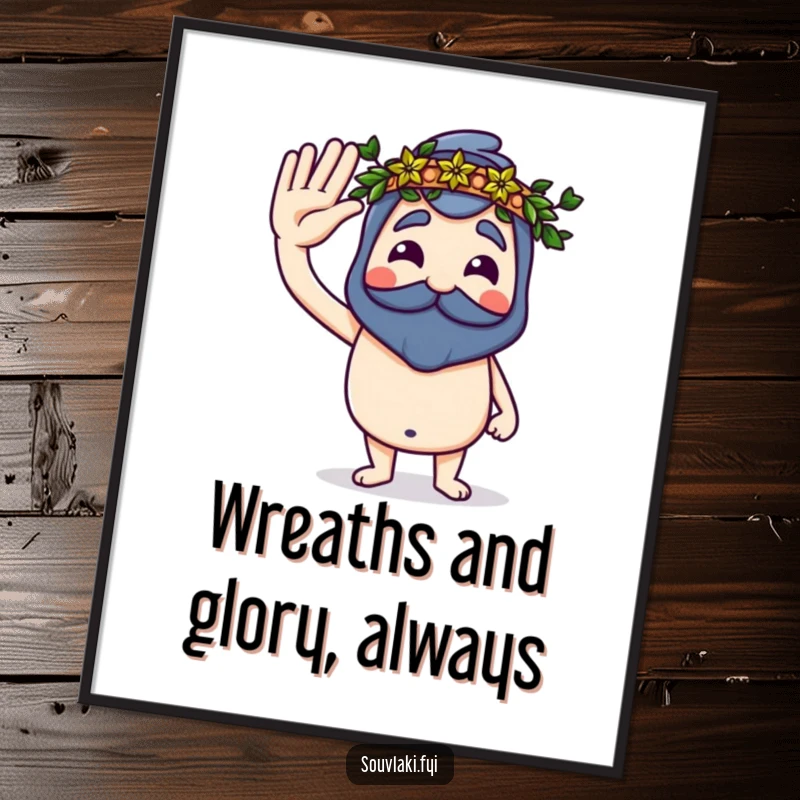 Funny Free Printable Wall Art: Proud souvlaki character saluting crisply, a small laurel wreath indicating a champion's status.