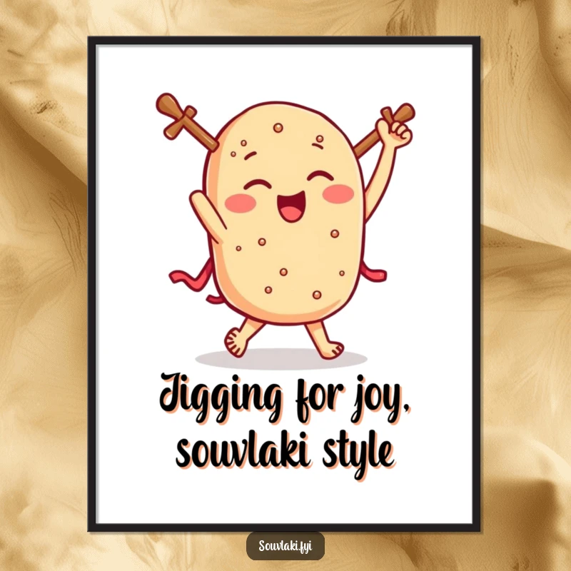 Funny Free Printable Wall Art: A winking souvlaki performs a triumphant jig, bringing lively, humorous energy to any room.
