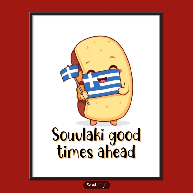 Free Printable Wall Art: Souvlaki Hugging Flag for Greek-Themed Decor