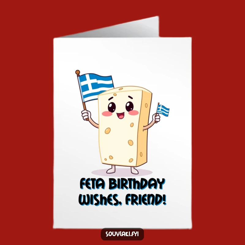Free Printable Birthday Card: Proud Feta Character, Greek Flag, Fun Downloadable Gift