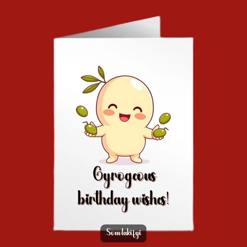 Free Printable Gyro Birthday Card: Juggling Olives, Funny Downloadable Gift