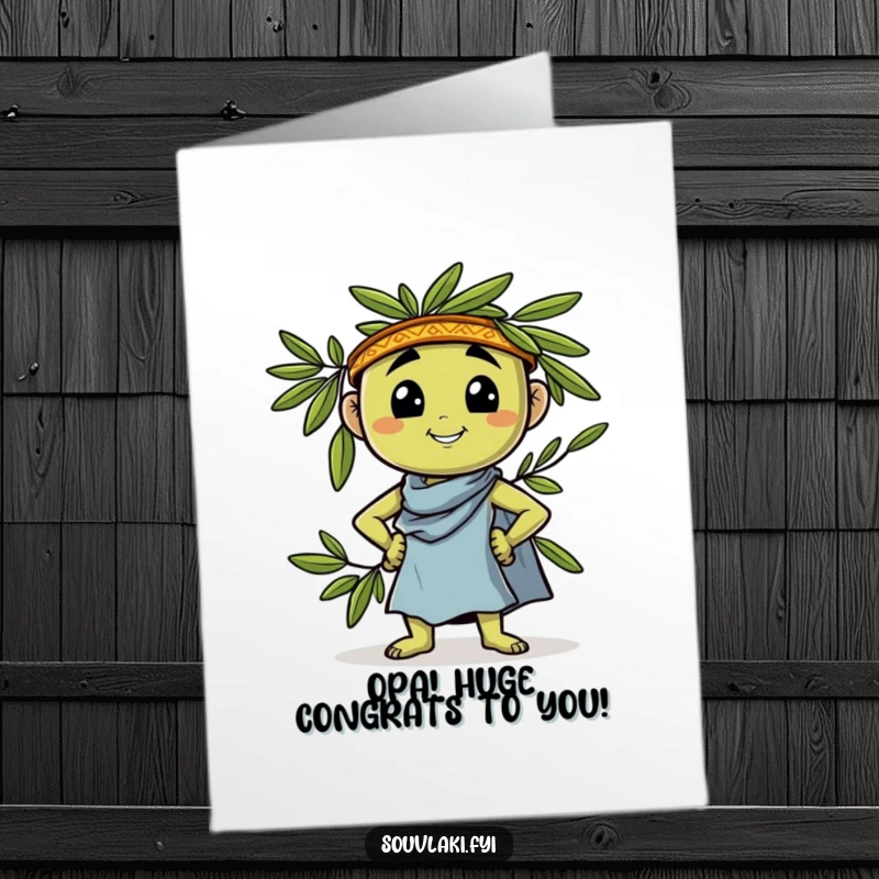 Funny Free Printable Congratulations Card: A proud Greek olive leans confidently, ready to celebrate your big achievement.