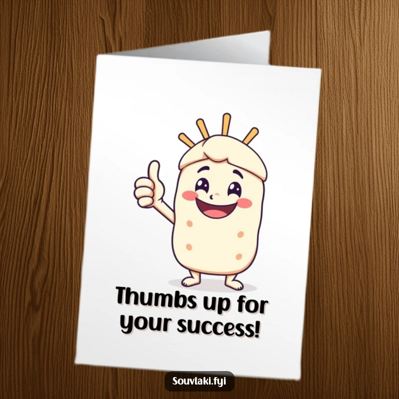 Funny Free Printable Congratulations Card: a souvlaki skewer character giving a cheerful and vigorous thumbs-up.