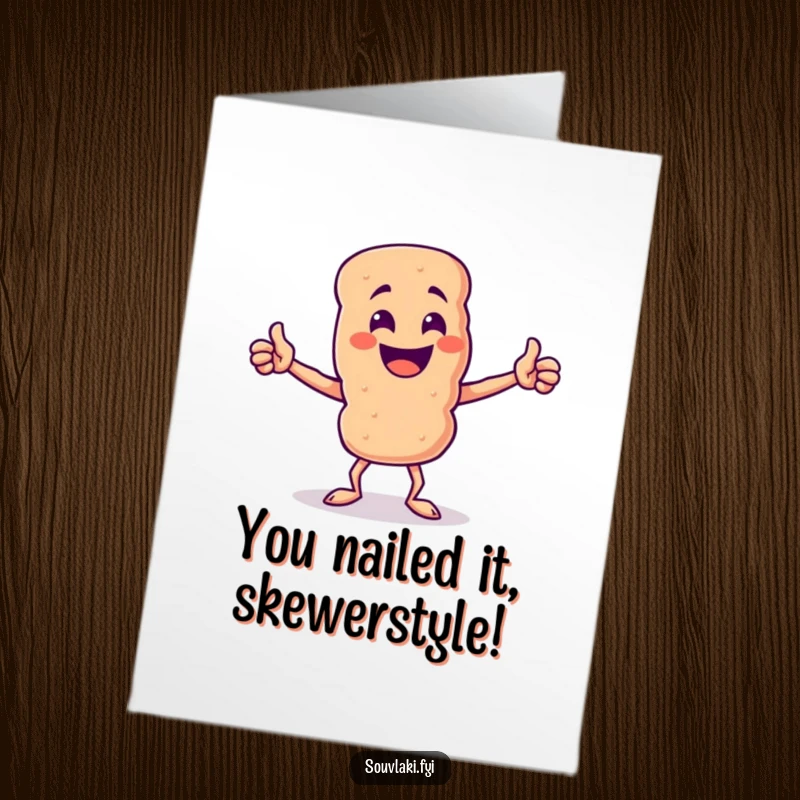 Funny Free Printable Congratulations Card: Souvlaki skewer celebrating a proud, triumphant moment.