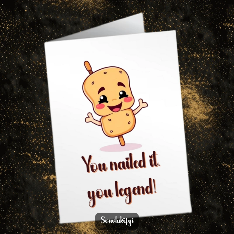 Funny Free Printable Congratulations Card: Winking Souvlaki Skewer Character Giving a Confident Wink
