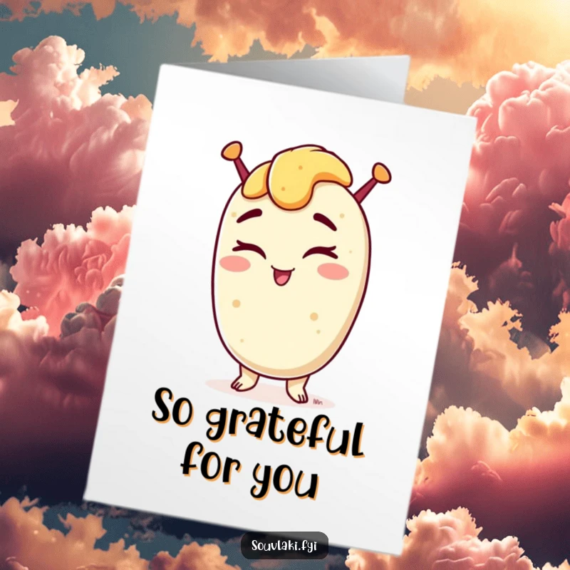 Funny free printable thank you card: a confident souvlaki winks with a grin, expressing thanks with a charming and playful demeanor.