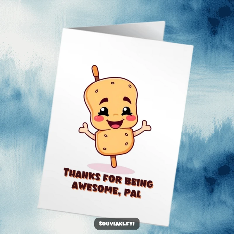 Funny Free Printable Thank You Card: Winking Souvlaki Skewer Character Sending Gratitude with a Smile
