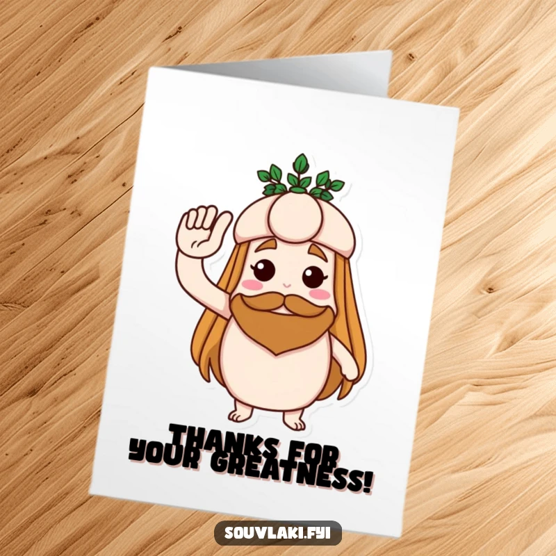 Funny Free Printable Thank You Card: A proud souvlaki giving a smart salute, a tiny laurel wreath signifying honor and thanks.