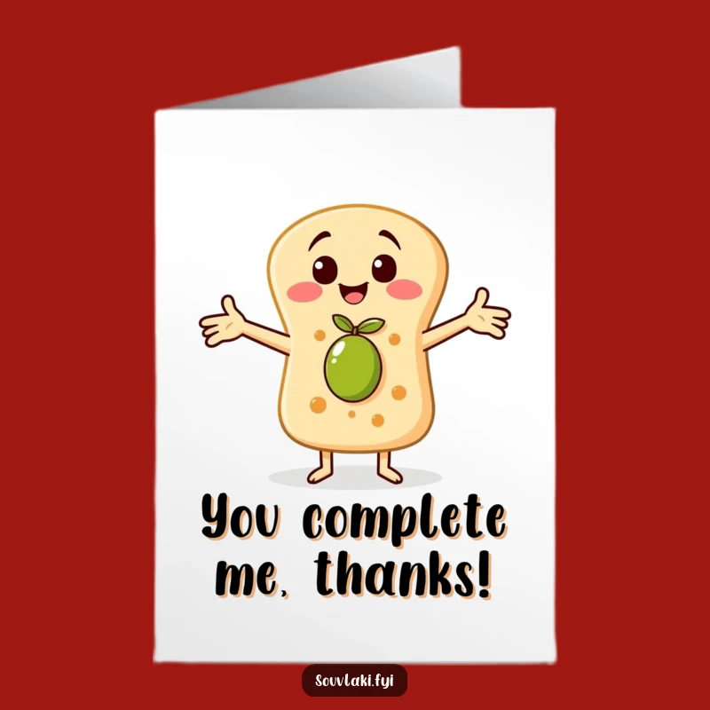 Free Printable Thank You Card: Pita Hugging Olive, Downloadable Gift of Appreciation