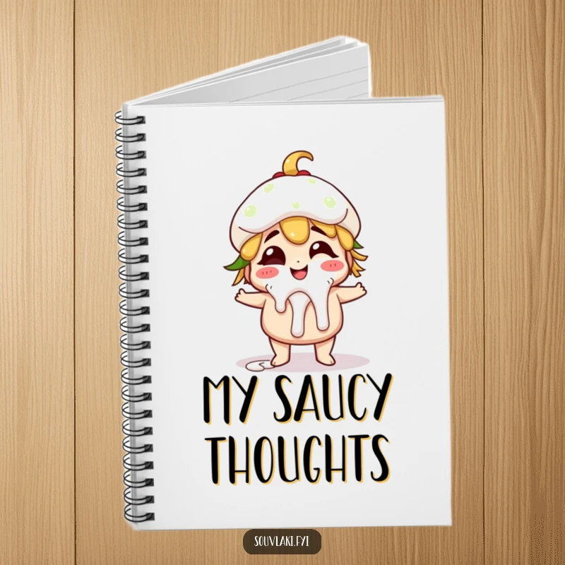 Funny giggling gyro character with dripping tzatziki, a fun notebook for all your notes.