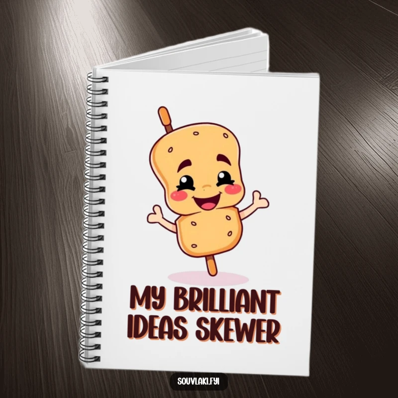 Funny souvlaki skewer notebook with a smiling character giving a proud wink, perfect for jotting down funny thoughts gift.