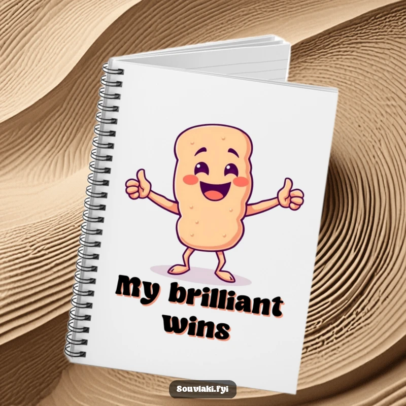 Funny Souvlaki Skewer Victory Notebook: A proud souvlaki skewer character in a triumphant pose, ready to jot down notes.