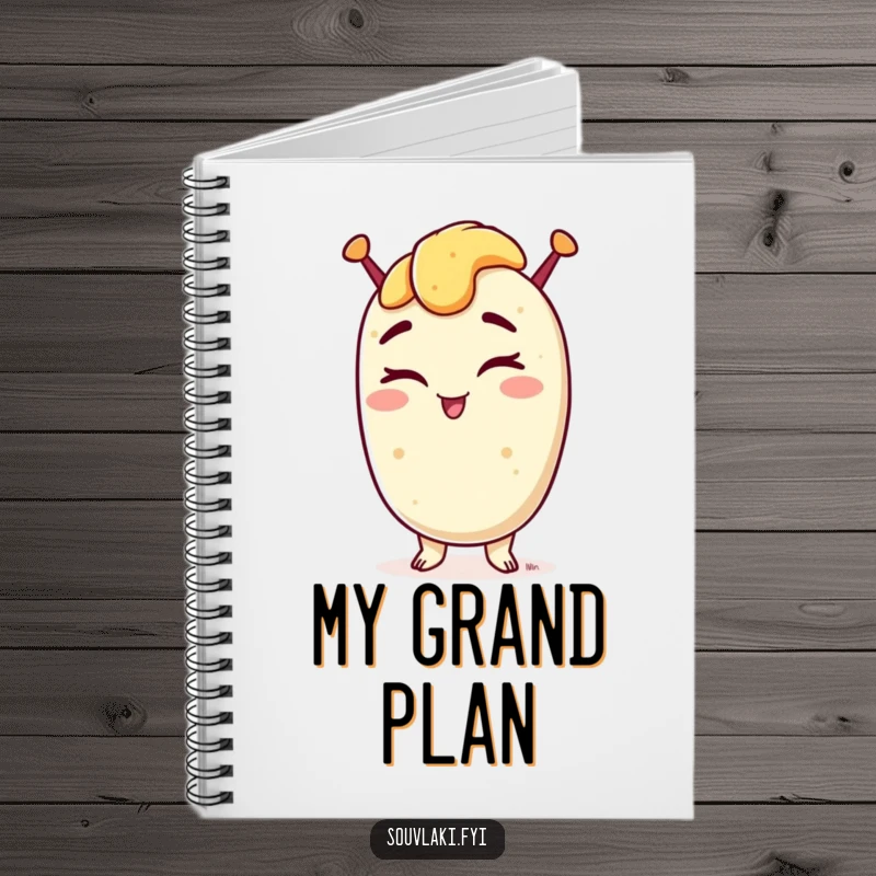 Funny notebook with a souvlaki character winking confidently, perfect for jotting down recipes and notes with a humorous touch.