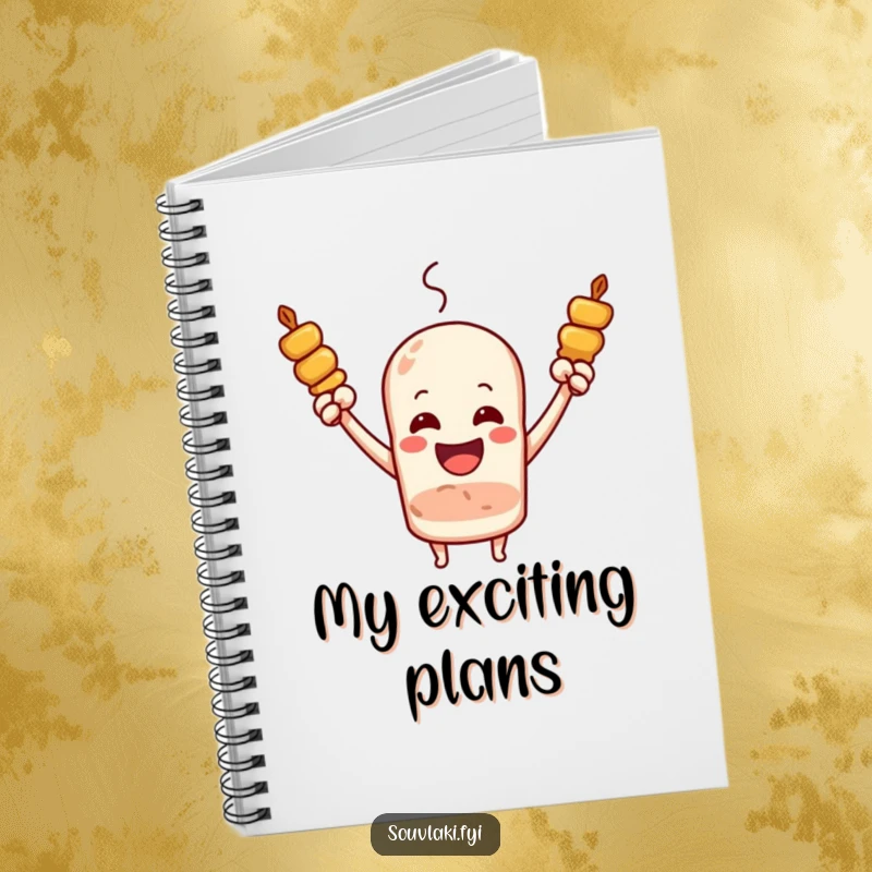 Funny Souvlaki Skewer Cheerful Notes Notebook: A joyous souvlaki skewer with arms raised cheers loudly.