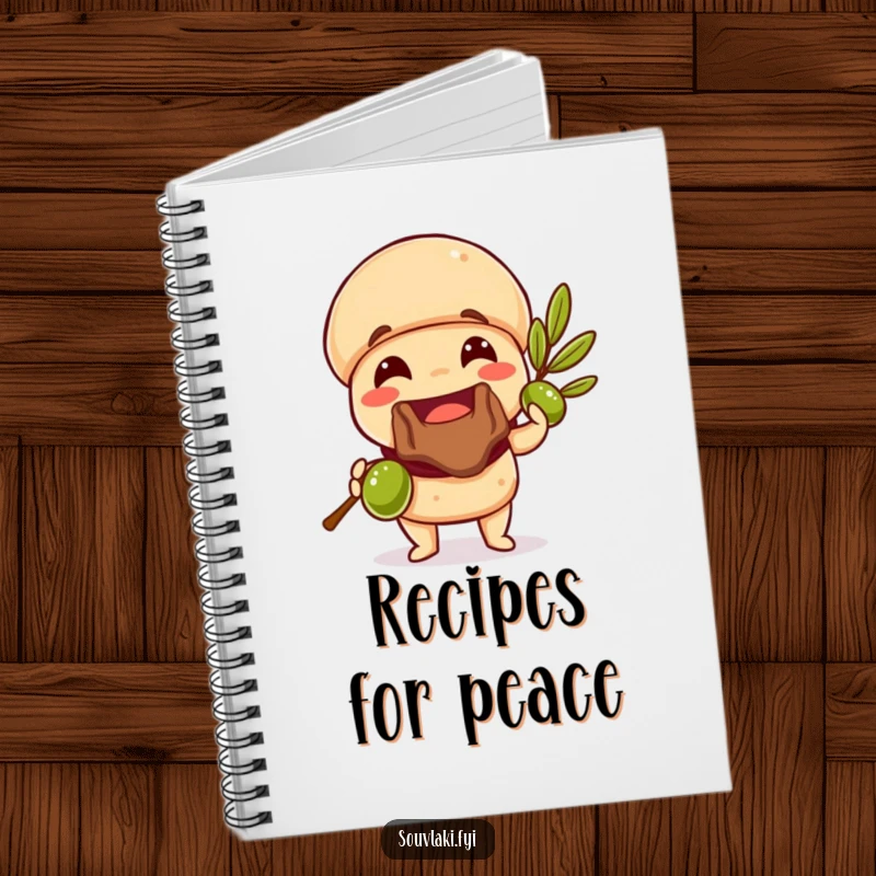 Funny Souvlaki Notebook with a souvlaki offering an olive branch, perfect for jotting down funny ideas and notes.