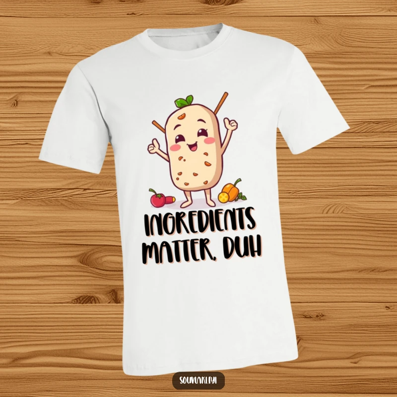 Funny T-Shirt: Souvlaki character striking a funny, proud pose with its ingredients, celebrating deliciousness with humor.