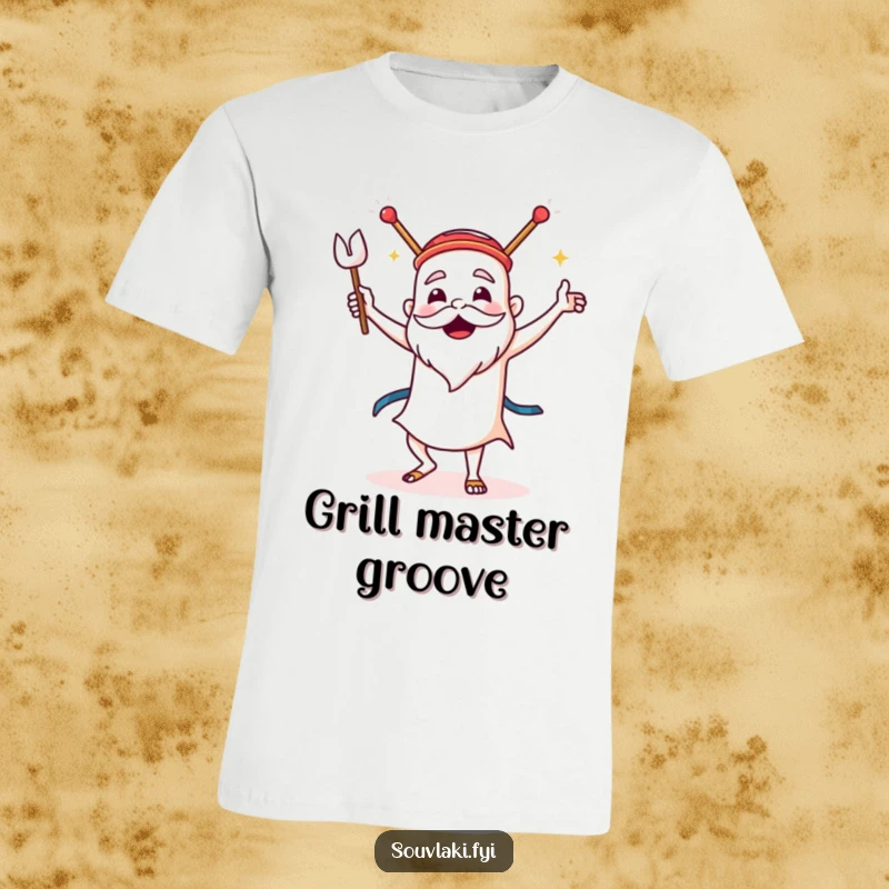 Funny Souvlaki T-Shirt: A souvlaki dances the sirtaki with gusto, a funny and energetic representation of Greek culinary delight.