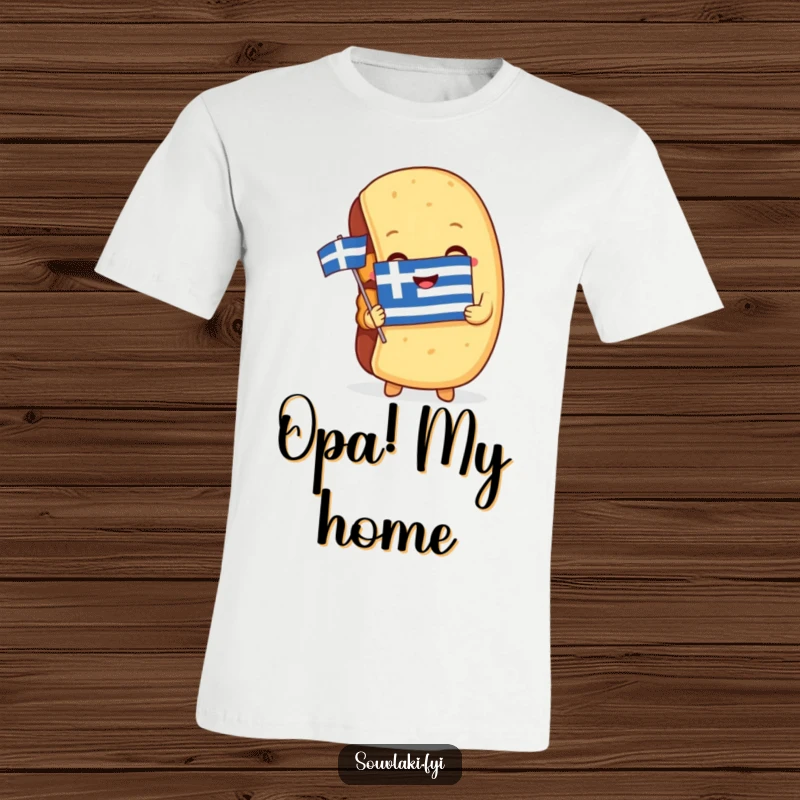 Funny T-Shirt: A souvlaki character embraces a miniature Greek flag, exuding patriotic pride and love for delicious food.