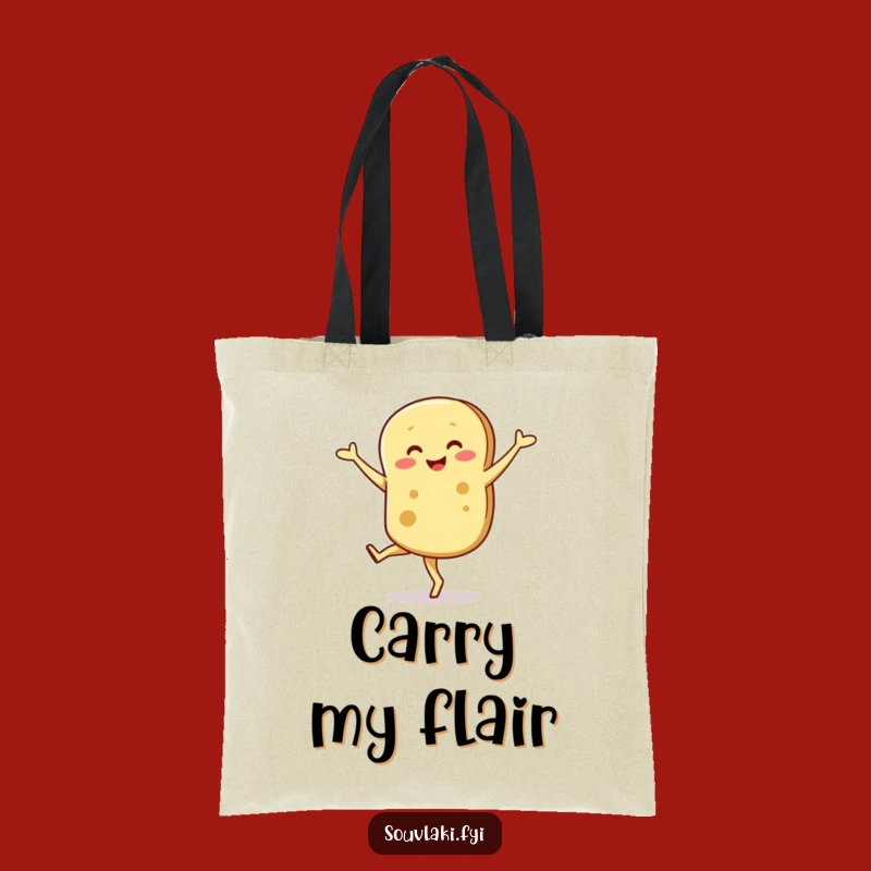 Funny Pita Pirouette Tote Bag - Whimsical Wobbly Bread Character Carryall