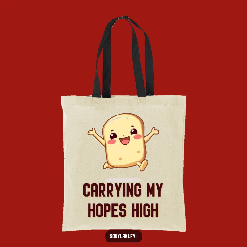 Funny Pita Bread Tote: Smiling Character Joyful Leap, Carry Your Happiness!