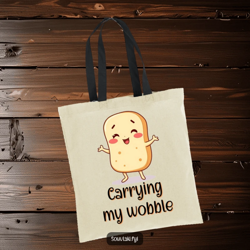 Funny Tote Bag: A pita bread character does a funny wobble dance. Practical and humorous for dance lovers.