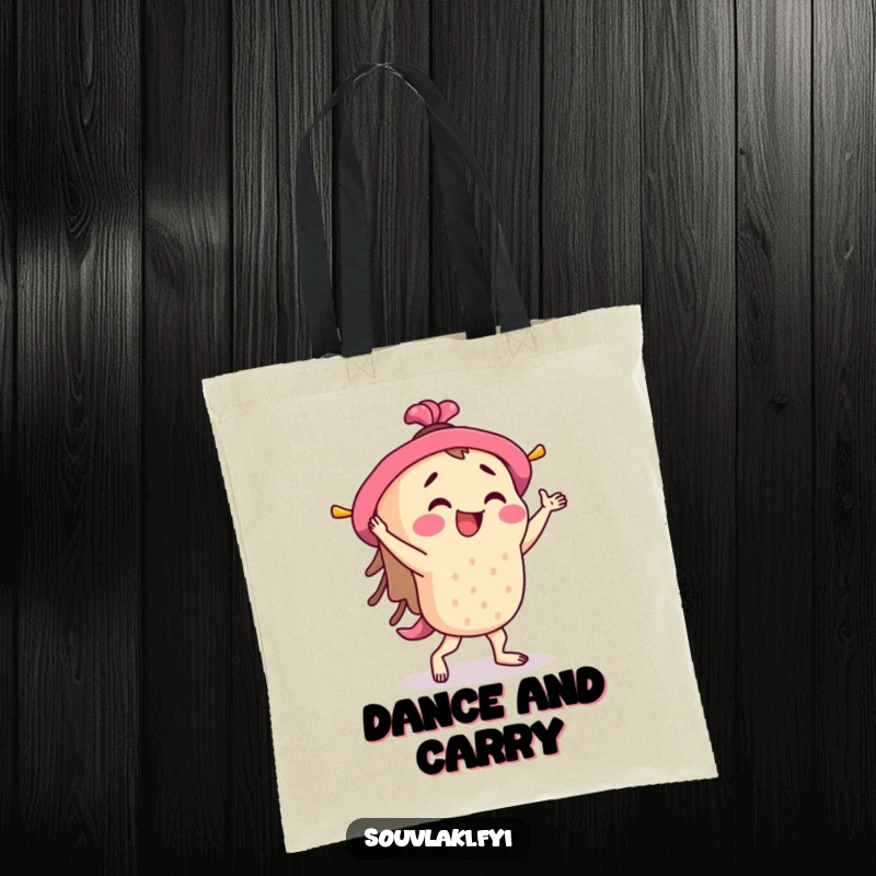 Funny Souvlaki Tote Bag: A souvlaki skewer character happily jigs, making this tote a lively and humorous accessory.